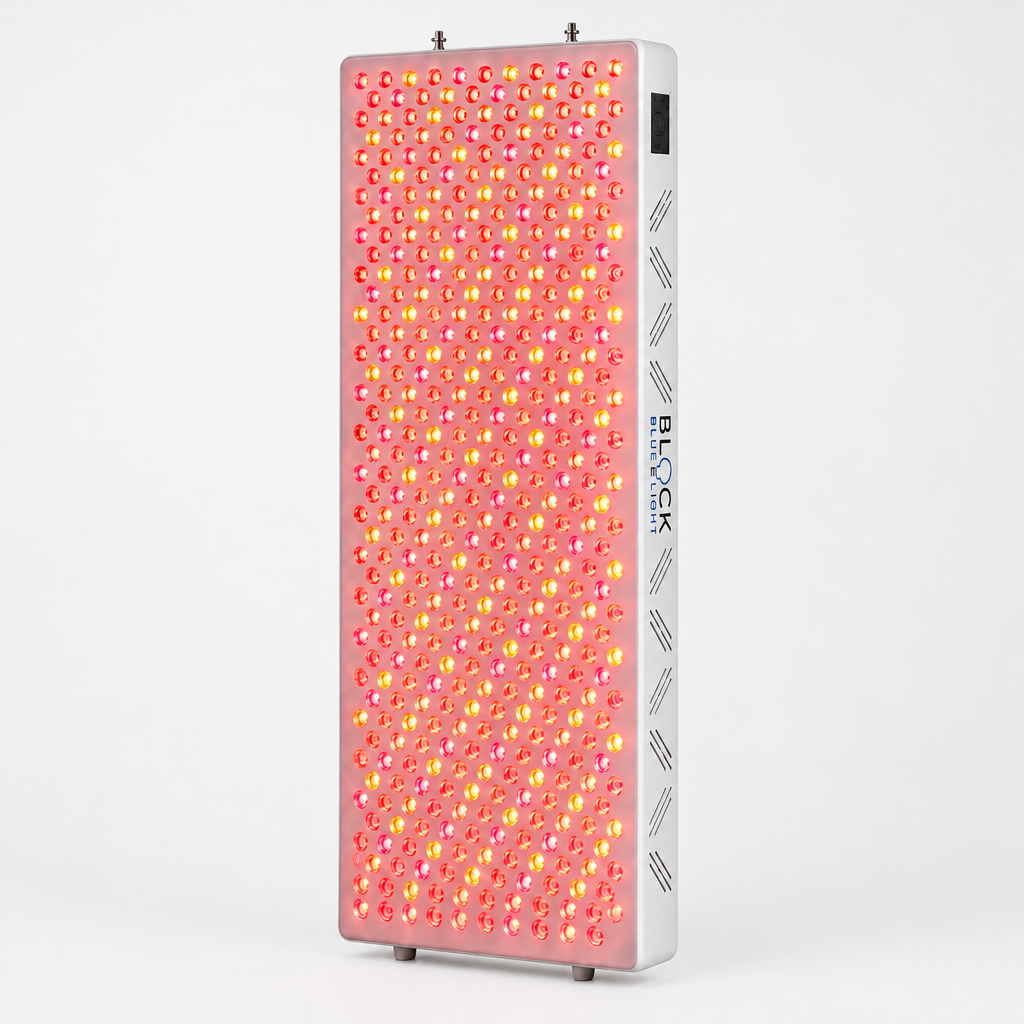 Illustrative AI render of BlockBlueLight Red Light Therapy PowerPanel – MEGA PLUS